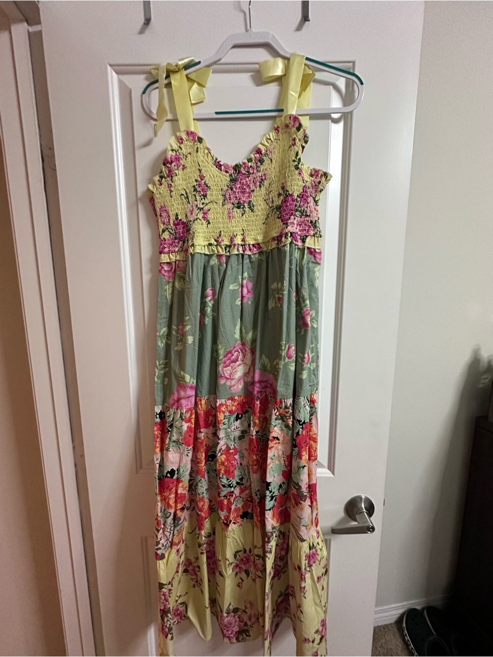 Womens Yellow & Sage Floral Tie-Shoulder Maxi Dress NWT
